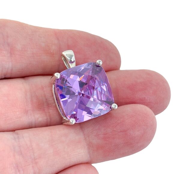 Vintage Sterling Silver 925 Purple Cubic Zirconia Pendant - Picture 1 of 7